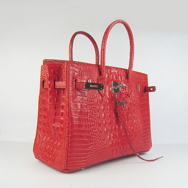 High Quality Fake Hermes Birkin 35CM Crocodile Head Veins Leather Bag Red 6089